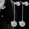 Luxury Full Rhinestone Inlaid Tassel Round Ball Long Dangle Women Stud Earrings