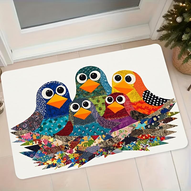 1pc Patchwork Style Bird Pattern Flannel Mat Entrance Door Mat Bathroom Non-Slip Water-Absorbing Foot Mat Home Bedroom Door Mat