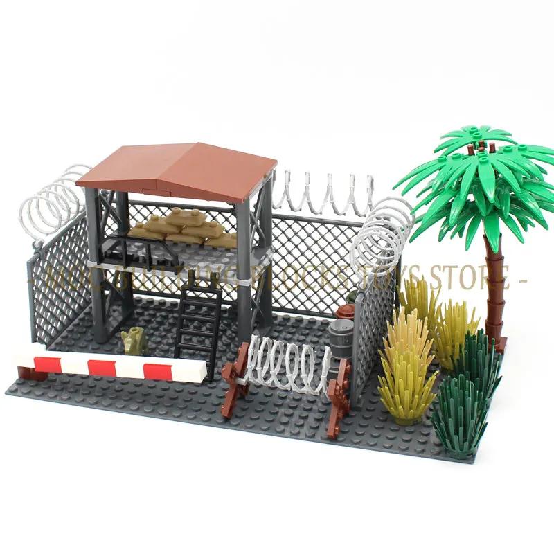 MOC Militärszene Spielzeugzubehör Bausteine Blockbasis Soldaten Armeefiguren Waffe Stacheldraht Sandsäcke Serie