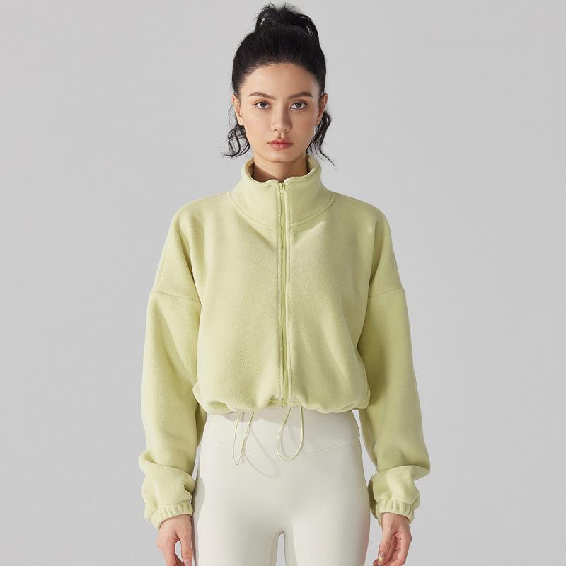 Women's Winter Full-zip Lambswool Sports Coat Stand-up Collar Loose Padded Warm Aubergine Tops