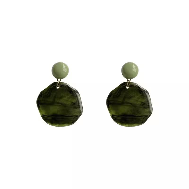 Hong Kong style retro olive green smudge earrings s111 silver needle niche design fashion earrings irregular circle earrings