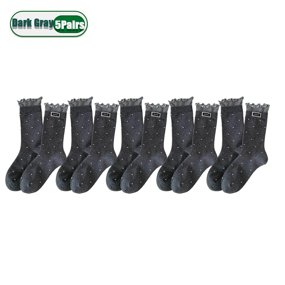 Women Cotton Long Socks Soft Breathable Cute Dots Frilly Edge Retro Preppy Style Comfortable Casual Fashion Socks For Everyday