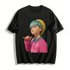 Trendy Cartoon Character Print Top Casual Loose Color Block Collar Argyle Pullover Knitwear Pure Cotton T-shirt