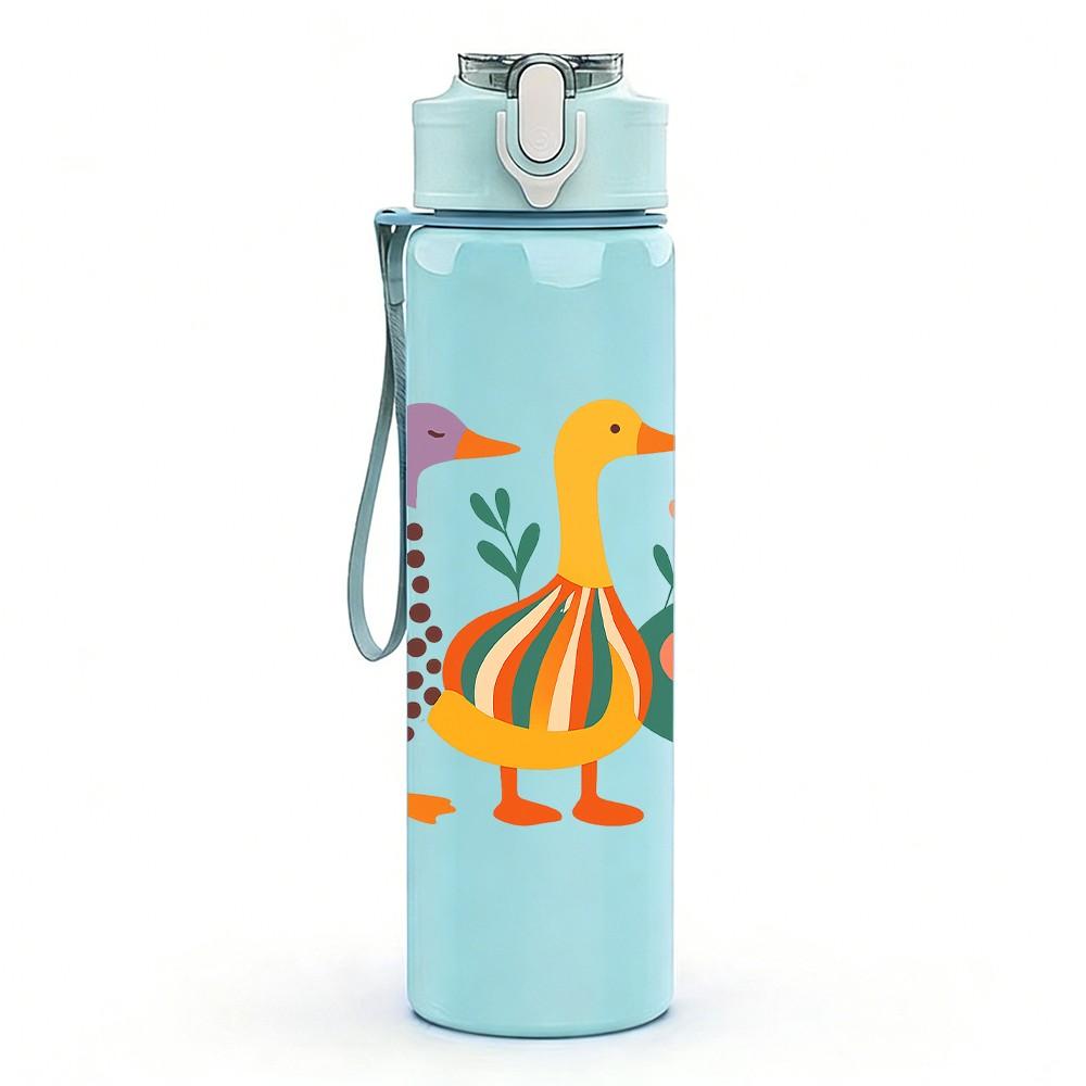 1PC Colorful Flamingo Bird 750ml Color Plastic Sports Water Bottle Leakproof Flip Straw Lid Suitable for Sports Office Home Use