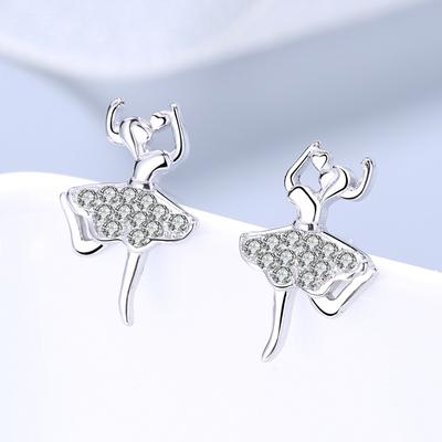 Cercei din argint sterlin S925, stil coreean, pentru dans, pentru fete, cu diamante, accesorii din argint cu personaje de desene animate dulci
