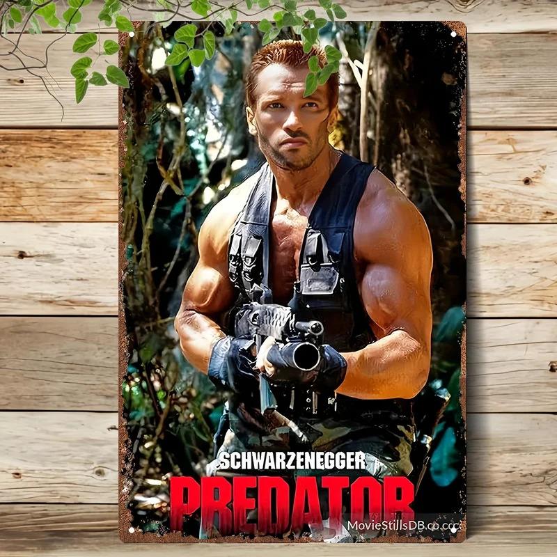 Arnold Schwarzenegger Predator-ähnliches Metallwandkunstschild HeavyDuty Eisenblech Poster Actionfilm Dekor für Zuhause Büro