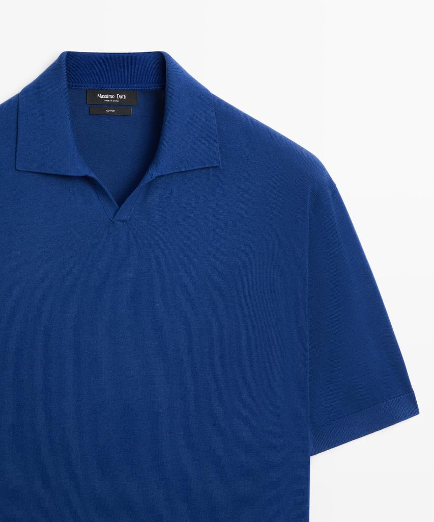 Masimodutti 100% Cotton V-Neck Knit Polo Shirt