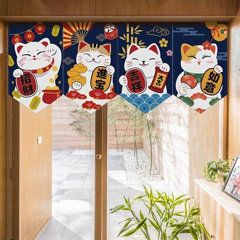 Cartoon Cat Triangle Flag Curtain Noren Partition Flag Kitchen Short Door Curtain Restaurant Kitchen Decoration Hanging Curtain