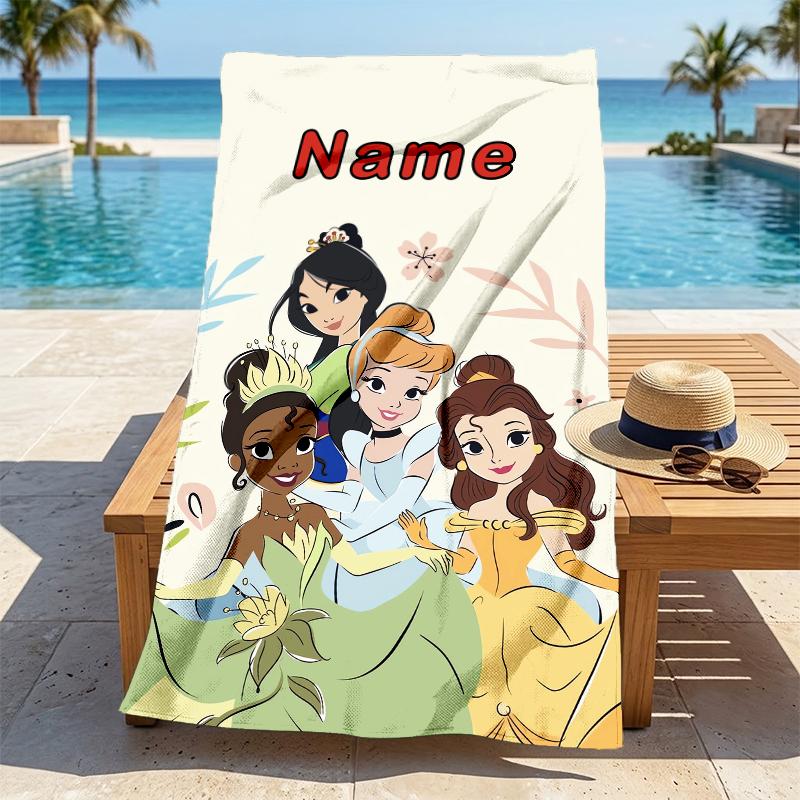 Custom Name Princess Party Stylish Digital Printing Beach Towel Quick‑Drying Absorbent Blanket for Beach Pool Gym Travel