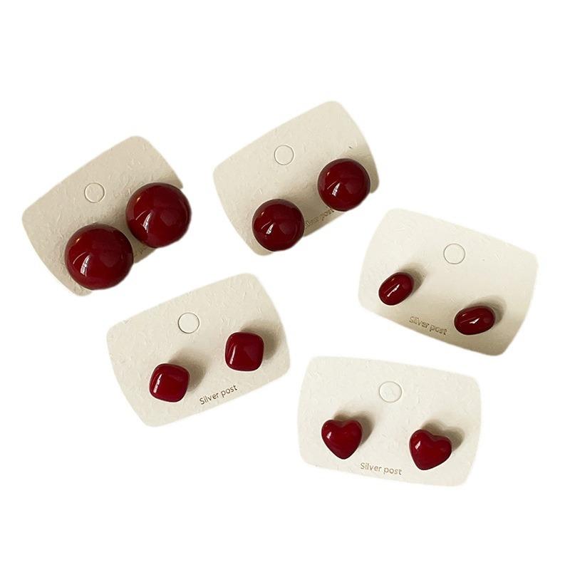 Boucles d'oreilles à tige Ankola Red Oil Dropping Love Circle Doudou pour femmes, boucles d'oreilles polyvalentes rétro de luxe légères pour l'automne et l'hiver