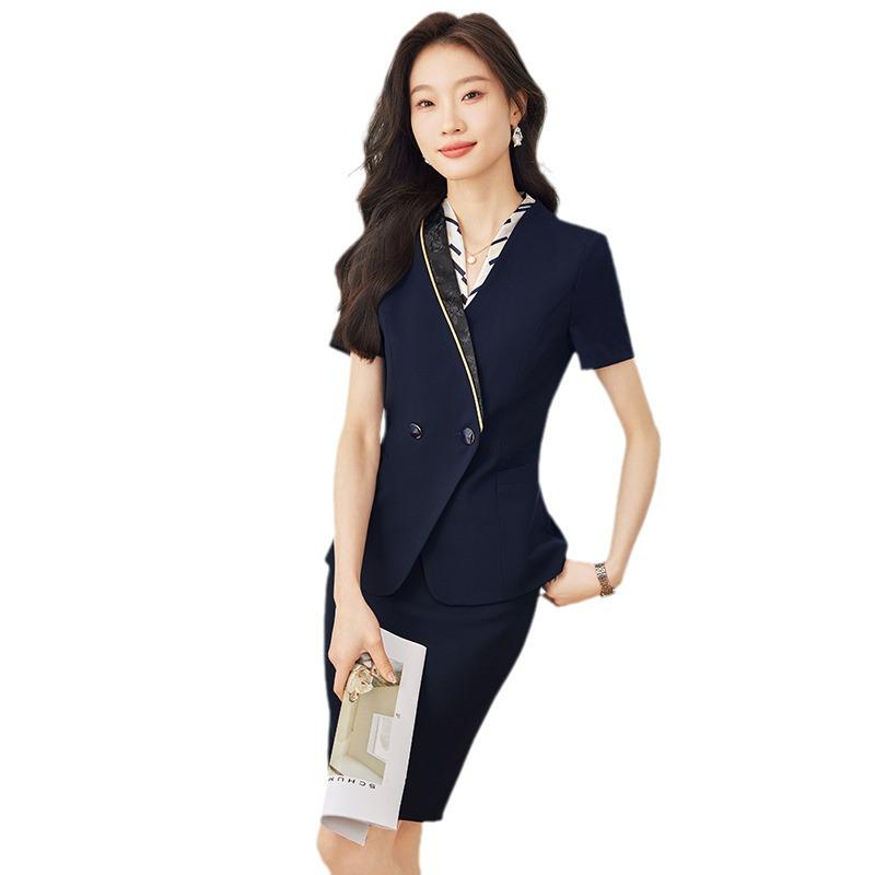 Women's Professional Flight Attendant Skirt Suit - Elegant Summer Workwear for Jewelry Stores & Hotels