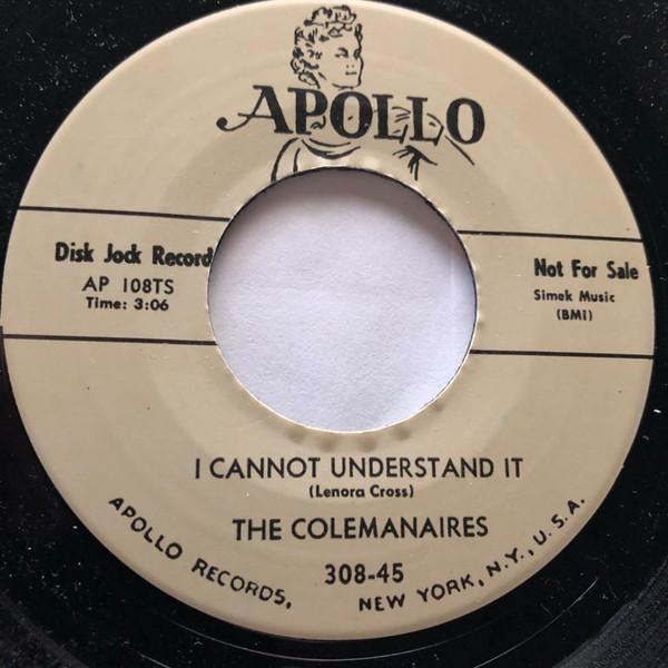 

7inch Record COLEMANAIRES I Cannot Understand It AP108TS Apollo 2010 UK Blues Used
