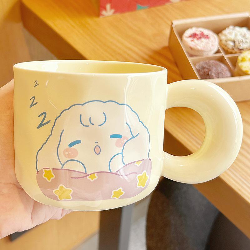 Ceramic Cup Fun Breakfast Cup Cute Cup Household Drinking Cup Office Mug Girls Gift With Lid Spoon