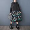 Loose Large Size Printed Splicing Casual Simple Sweetheart Long Sleeve Dresses