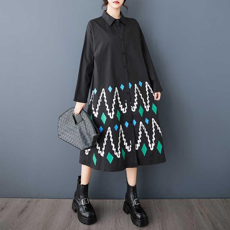 Loose Large Size Printed Splicing Casual Simple Sweetheart Long Sleeve Dresses