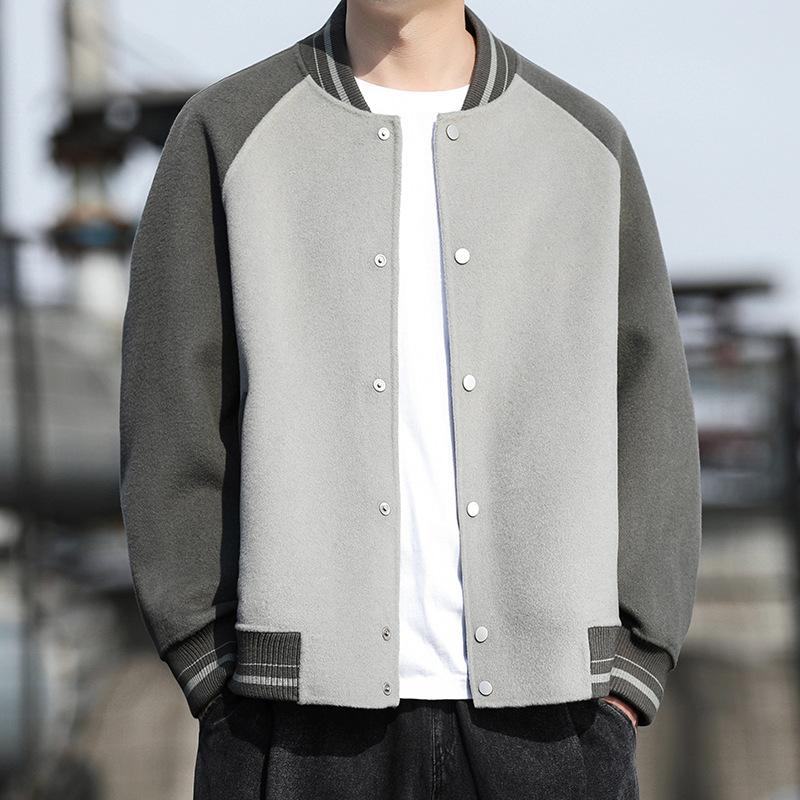 Jacket Men's Spring New Baseball Collar Suede Stand-up Collar Color Matching Loose Coat Youth Fashion Versatile Top