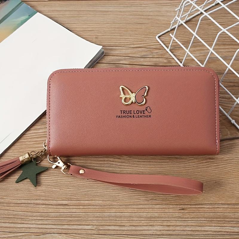 

Butterfly Long Large Capacity Single Zipper Multifunctional Fashion Korean Style Wallet with Multiple Card Slots Faux Leather Coin Purse Handbag темно-розовый