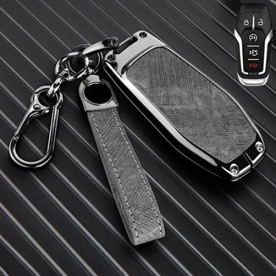 Zinc Alloy Leather Car Key Case Cover Bag With Keychain For Lincoln MKX MKZ MKC