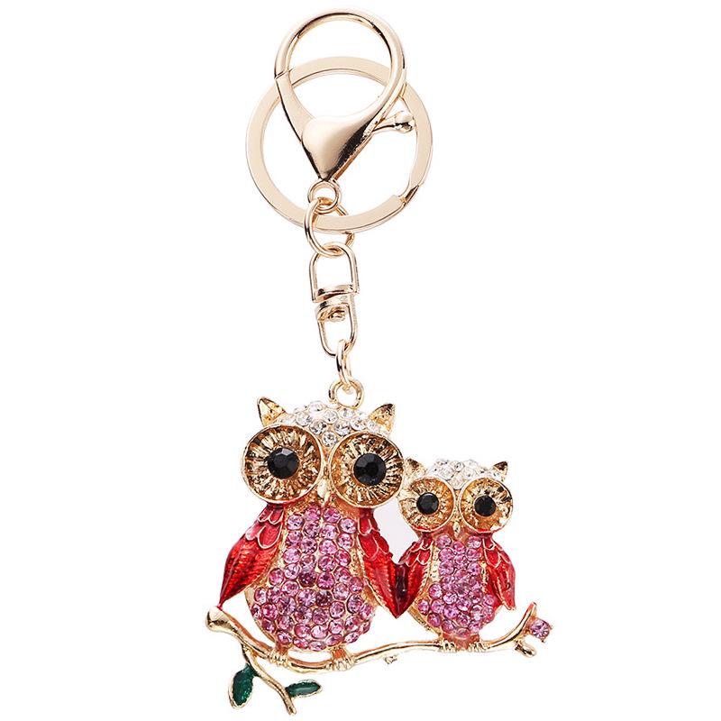 European Diamond-Studded Owl Keychain: Stylish Parent-Child Pendant for Bags & Cars