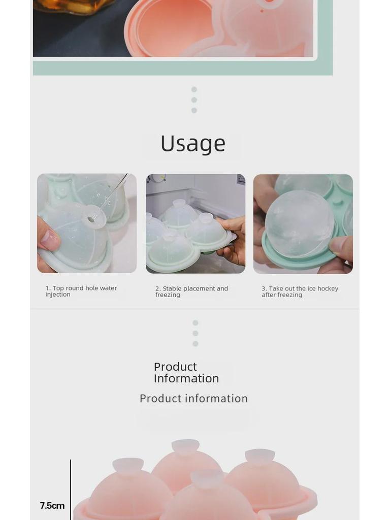 Top-Selling Silicone Ice Ball Mold with Funnel - 4 Round Ice Trays, 4 Holes