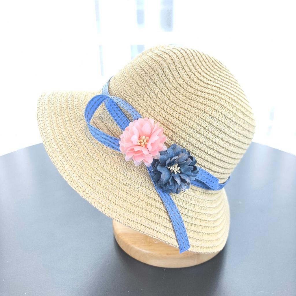 Kids Straw Hat Spring Summer Foldable Sunshade Caps Beach Cap Sweet Fisherman Hat less