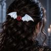 Gothic Hair Clip Set of 2 with Bat Wing Shape and Raised Red Eyeball Decors, Cosplay Barrettes for Theme Party, Stage Show and Party Photo