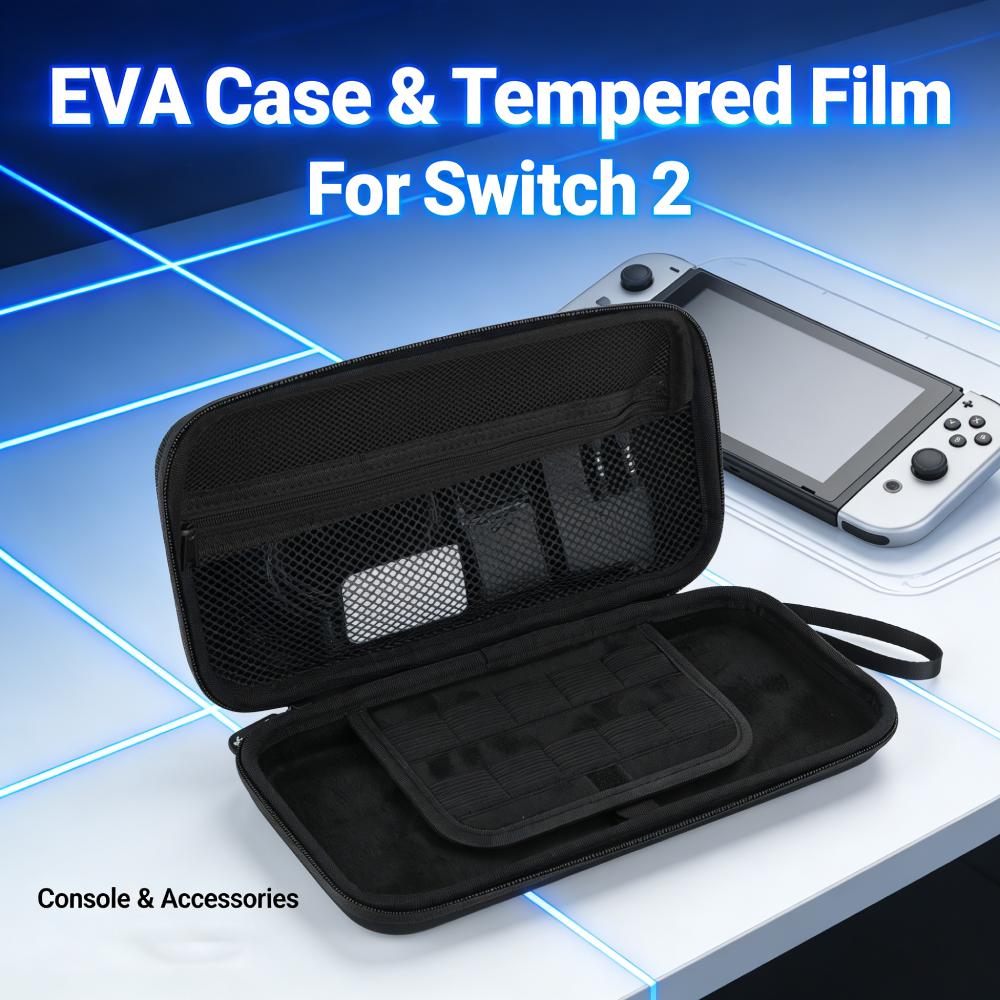 EVA Protective Travel Case and 9H Screen Protector for Switch 2 10 Game Cards Holder Shockproof Anti-Scratch for NS2