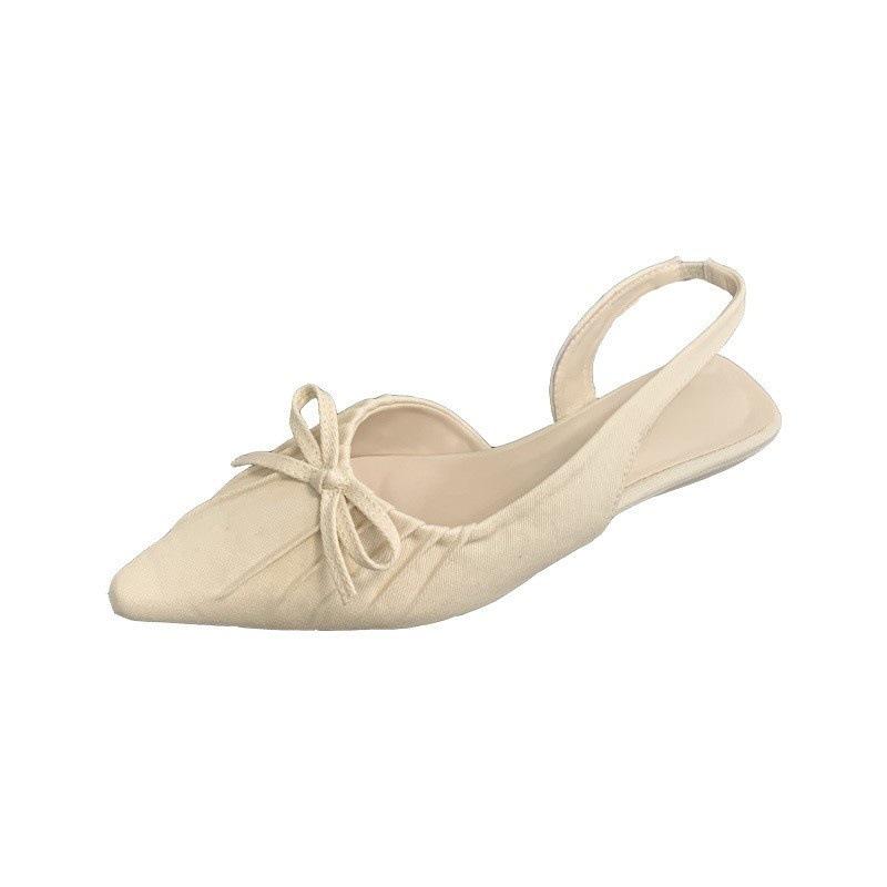 Trendy Pointed Wrinkled Bow Bag Head Sandals Women's Summer Slope Heel Empty Single Shoes