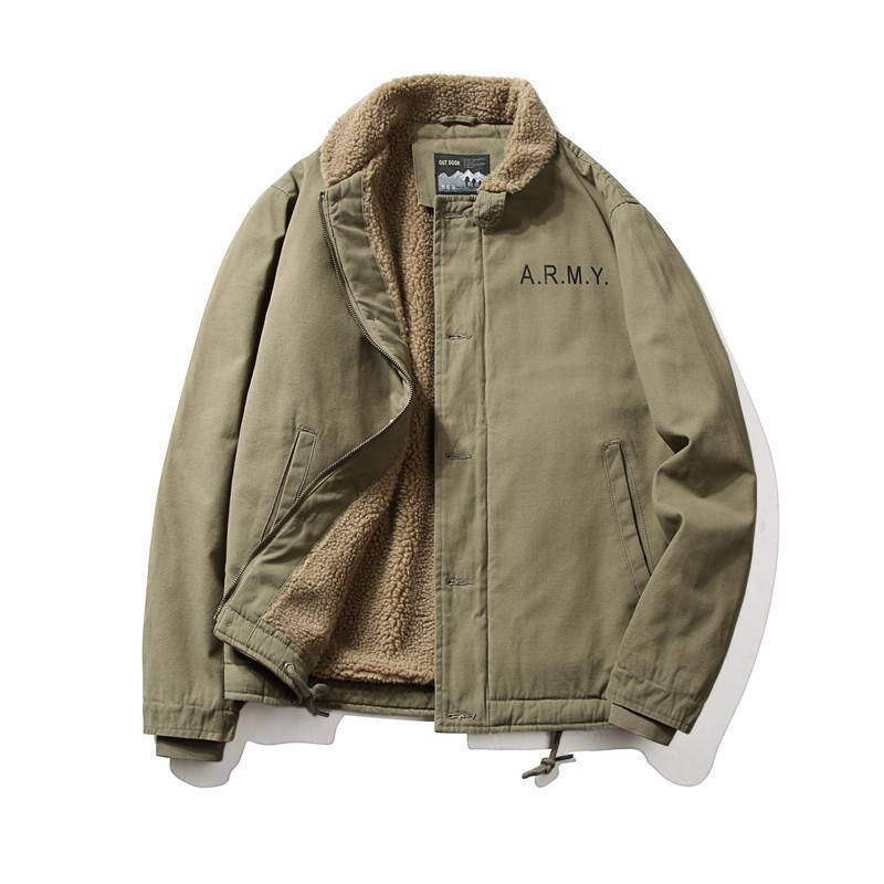 Winter Casual Herren Samt Verdickt Revers Militär Baumwolle Mantel Lose Lammwolle Baumwolle Mantel