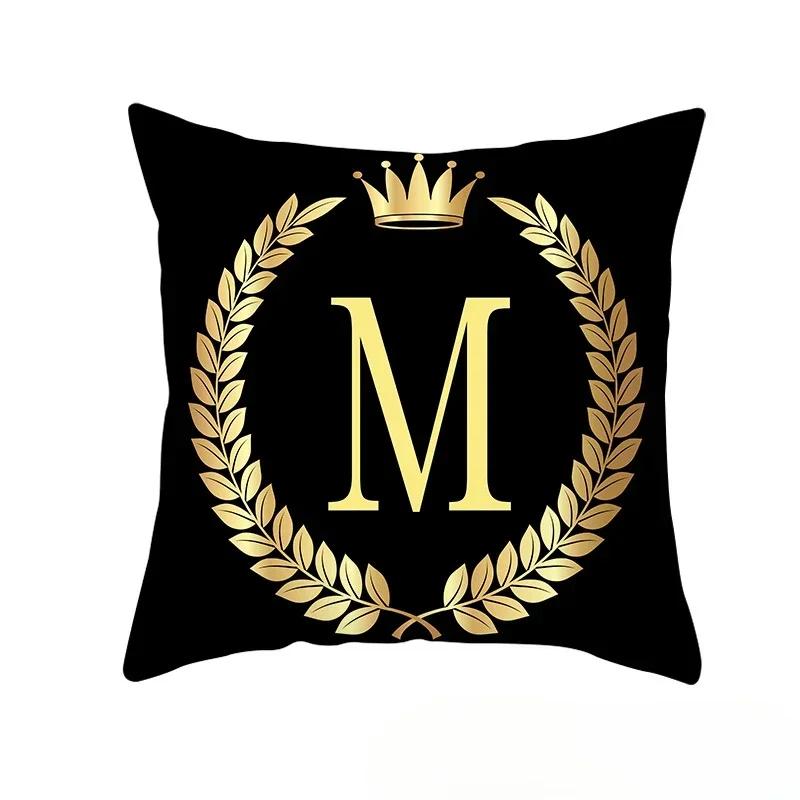 2piece 45x45cm Black Gold Letter Fleece Printed Pillow Cover Crown Sofa Cushion Cover Home Furnishings Pillowcase Without Core