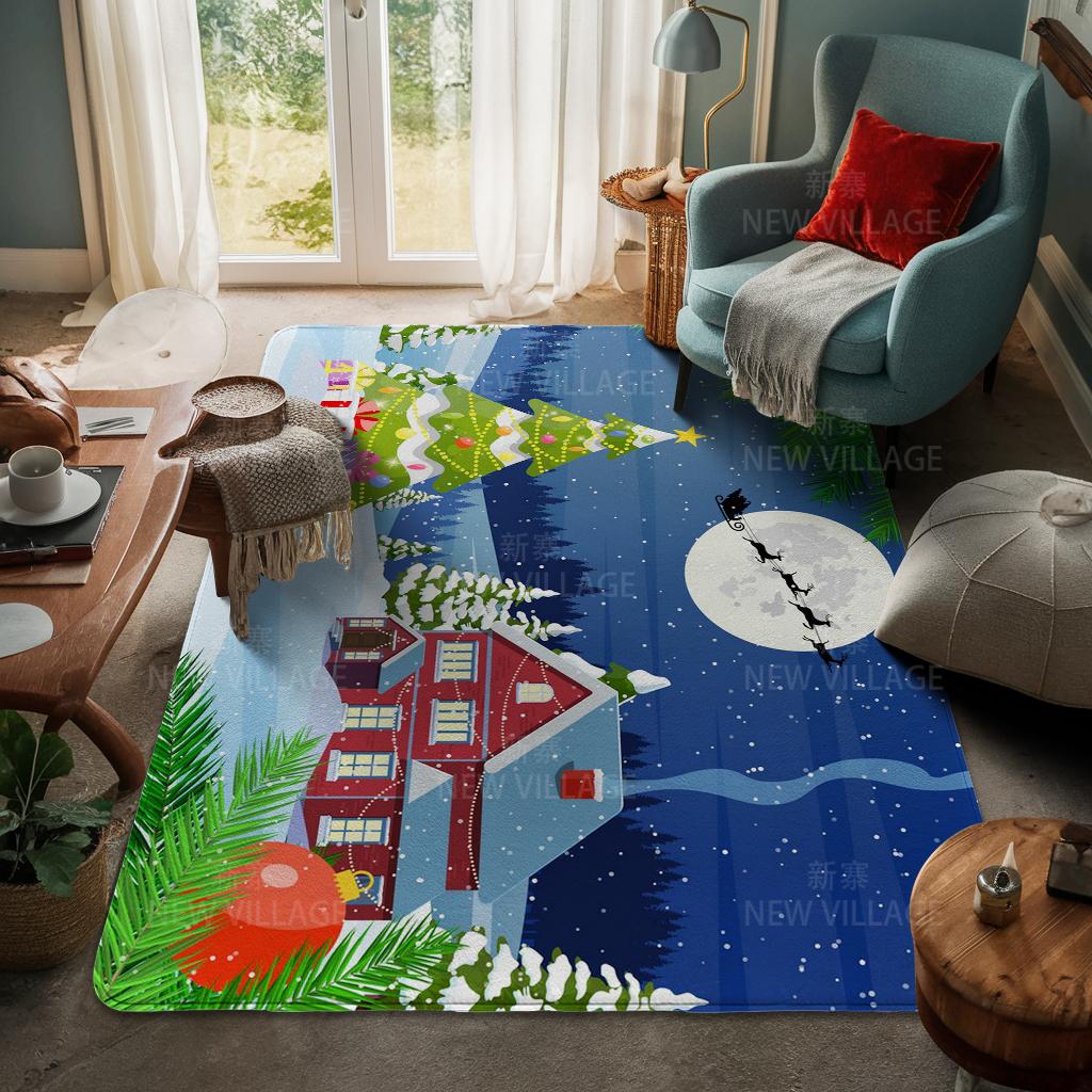 House Entrance Carpet Home Door Mat Living Room Bath Foot Bathroom Non-slip Water Absorption Rugs Bath Merry Christmas Winter