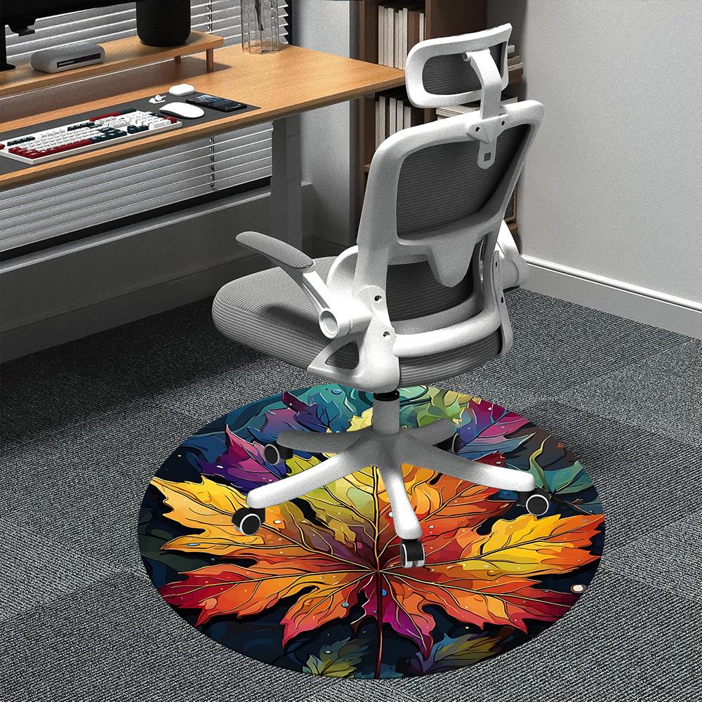 1pc Autumn Leaves Office Round Area Rug, Indoor Mat Suitable ForOffice, Under Office Chairs Bedroom Living Room Home Decor, Room Deco  D089