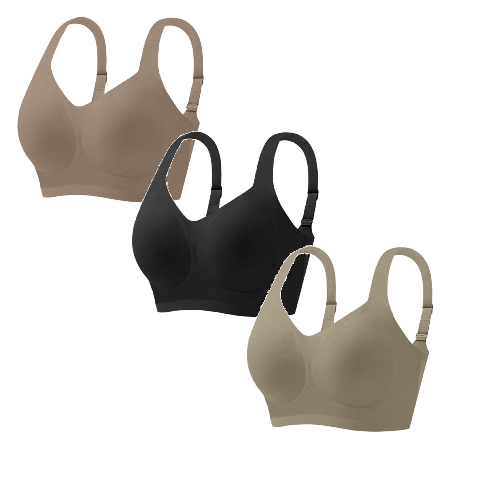 

Jelly Women s Bra Soft Wireless Push Up Bra Fully Supports Elderly Back Lifting 3-Piece Set Medium