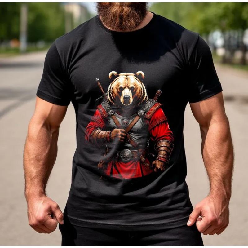 Men's Summer Loose Casual Round Neck Short Sleeved Men's Striped 3D Animal T-shirt Top S-6XL