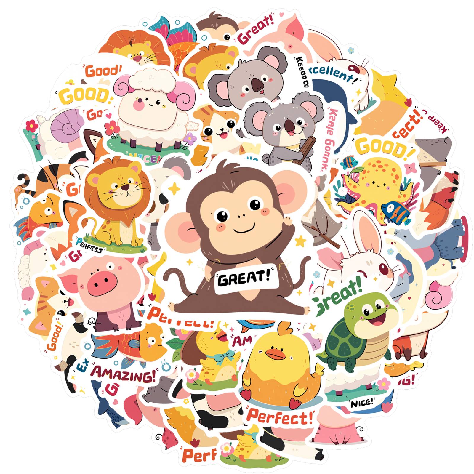 

35pcs Cartoon Cute Characters Stickers Playful Animals Teacher Reward Stickers Animal Stickers For DIY Phone Guitar Laptop