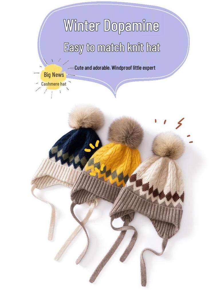 Unisex Children's Cashmere Cable Knit Pom-Pom Turban Ear Warmer Hat