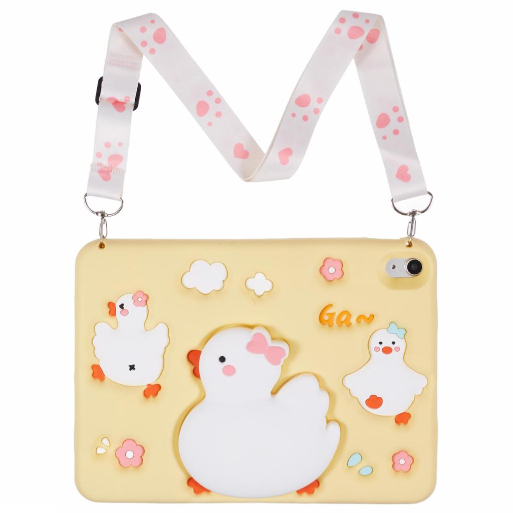 For iPad (2025)/10.9 (2022) Silicone Tablet Case 3D Duck Pattern Design Protective Cover with Shoulder Strap