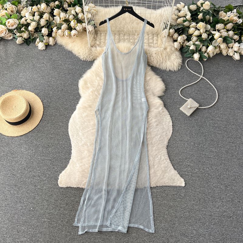 

Sling Dress Summer Cut Out Silm Beautiful Mesh Silver L