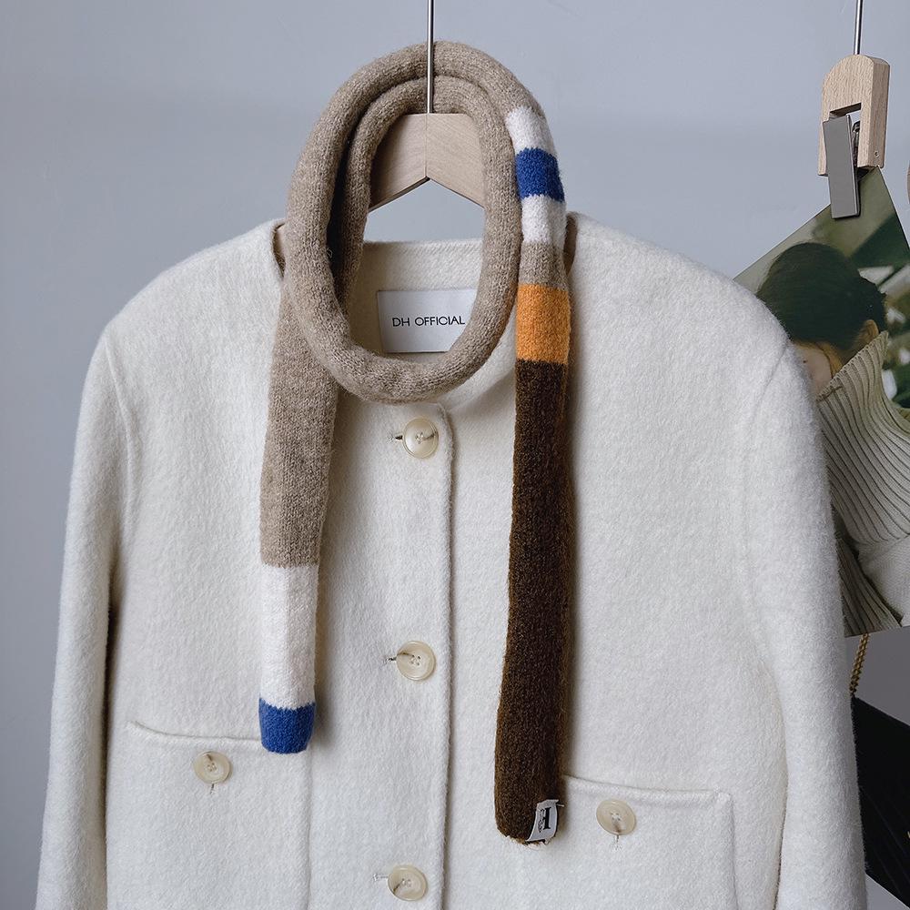 Цветной шерстяной бафф в корейском стиле - Женский шарф-украшение в стиле пэчворк в полоску