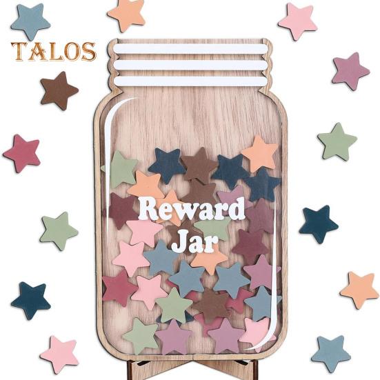 Wooden Reward Jar for Kids Positive Behavior Incentive Chart with Base Stars Flowers Incentive System Management Tools for Student Home Classroom