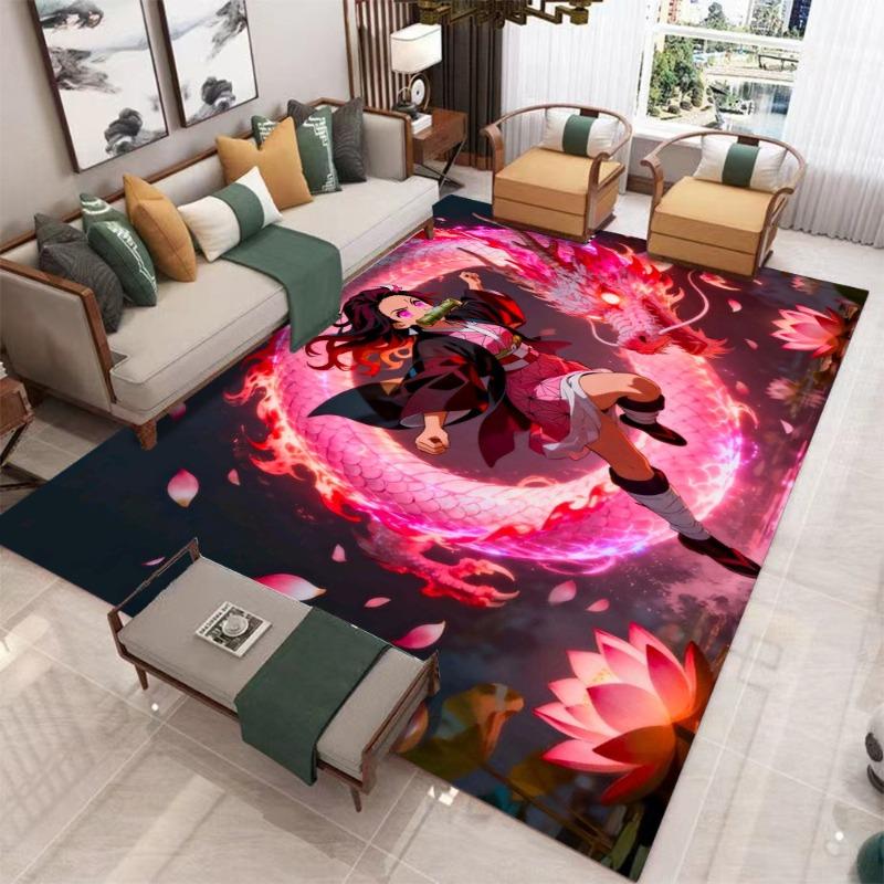 Demon Slayer Tanjiro Nezuko Theme Living Room Carpet Flame Effects Character Designs Large Area Rug for Anime Fans Home Decor