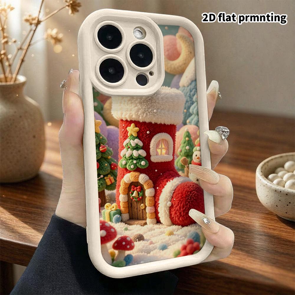 Phone Case: 2D Flat Design Suitable for iPhone 18, 17, 16, 15, 14, 13 Pro Protective Case, Christmas Stocking Cabin, Christmas and Halloween, Perfect 