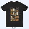 Retro Halloween Bookshelf Ghost And Cat Bookshelf Book Lover T-Shirt