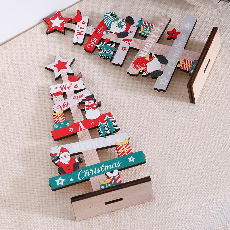 English Letters Wooden Board Tree Christmas Decoration Lovely Xmas Desktop Ornament
