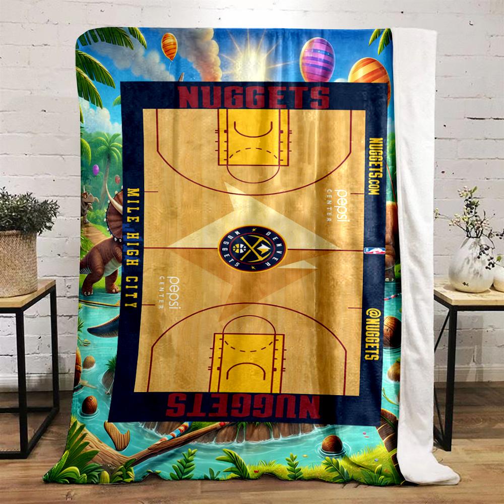 Denver Nuggets Basketball Court Design Flannel Blanket for Bedroom, Living Room, Sofa, and Nap Sofas