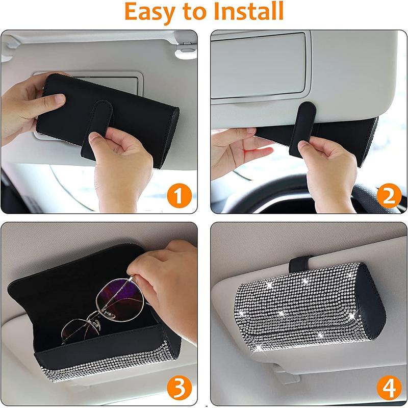 Diamant-Auto-Brillenetui, Sonnenbrillen-Aufbewahrungsbox, Brillenhalter, Sonnenblende, Brillenetui, Bling Auto-Assessoires-Innenausstattung für Damen
