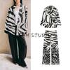 Lapel Long Sleeves Animal Pattern Print Suit Outwear 8436051 Casual Printed Mid Waist Pants 8398054