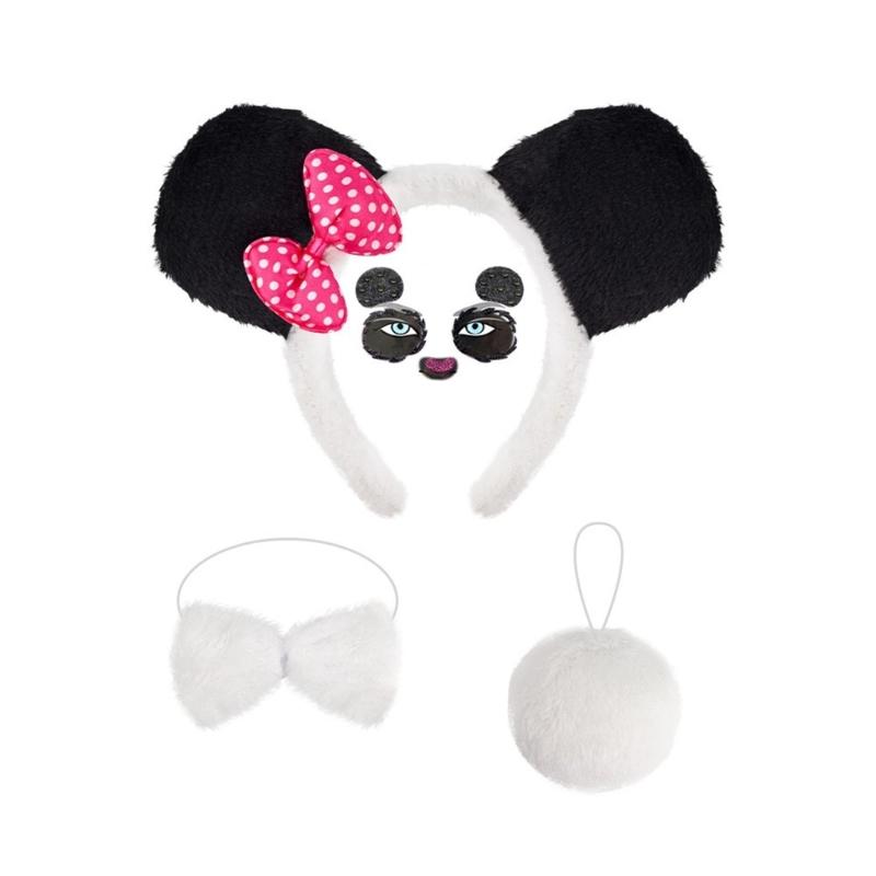 4Pcs Panda Costume Set Panda Ears Headband Tail for Halloween Christmas Party Animal Cosplay Costume for Kids Girls