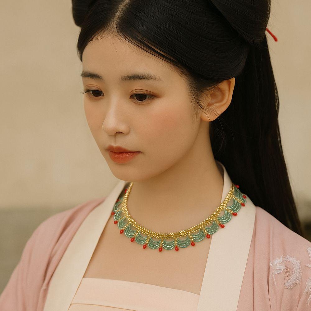Hanfu Accessories Horse Face Skirt Necklace Ethnic Style Multi-layer Lace Necklace  Hanfu