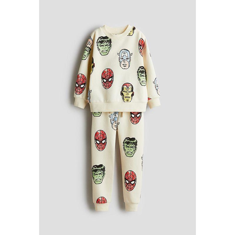 

[Marvel Series] HM Children s Clothing Boys Suit 2-Piece Autumn Floral Print Long Sleeve Pullover Pants 1169768 Light yellow/Marvel Comics 100/56(2-3Y)
